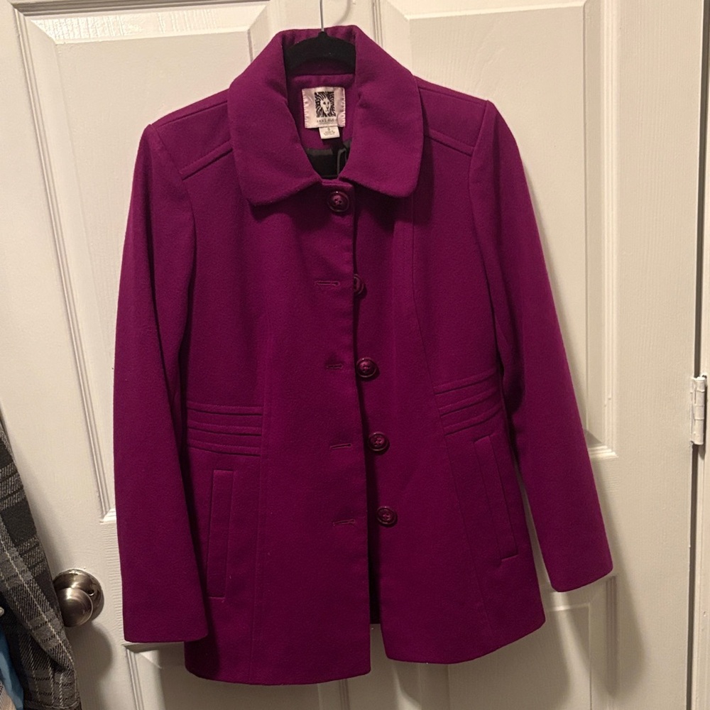 Anne Klein Women's Vibrant Magenta Pea Coat